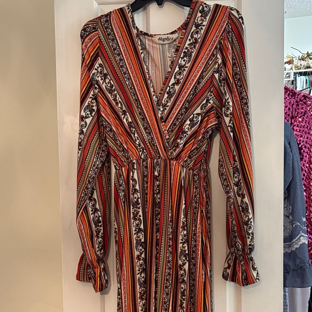 Haptics Multicolor Striped Long Sleeve Dress large